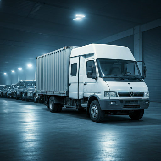 Heavy duty chemical transport truck in a desert logistics hub during golden hour, emphasizing remote site support and scale